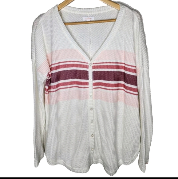 Colsie Women's Waffle Button-up Lounge Sweatshirt Size M - Picture 2 of 7